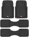 Motor Trend Original FlexTough Black Rubber Car Floor Mats for 3 Row Vehicles, Front & Rear 2nd Row Deep Dish All Weather Automotive Heavy Duty Trim to Fit, Automotive Liners for Cars Truck Van SUV