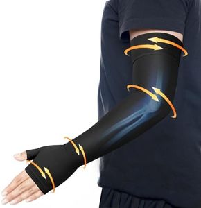 Hiball Lymphedema Medical Compression Arm Sleeve with Gauntlet, 20-30 mmHg Graduated Compression Full Arm Support for Women Men, Long Pressure Arm Hand Brace for Arthritis, Bursitis, Edema, Nerve Pain