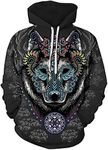 JooMeryer Men's Viking Totem 3D Print Long Sleeve Hoodies Pullover Sweatshirt, African Wolf, XX-Large