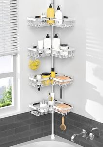 KEGII Chrome Telescopic Shower Caddy Corner - Adjustable Shower Shelf 4 Tier Extendable Bathroom Caddy Stainless Steel(Bathroom Storage, No Drilling)