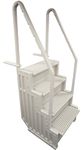 Confer STEP-1VM Stair Ladder Entry System with 4 Steps and 2 Handrails for Flat Bottom Above Ground Swimming Pool, Snap-In Installation, Warm Beige