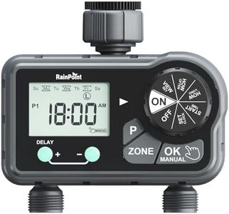 RAINPOINT Programmable Water Timer for Garden Hose, Hose Time with Rain Delay & Manual Watering, Sprinkler Timer for Yard, 2 Outlet