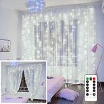 String Lights Curtain,USB Powered Fairy Lights for Bedroom Wall Party,8 Modes & IP64 Waterproof Ideal for Outdoor Thanksgiving Christmas Decorations (White,7.9Ft x 5.9Ft)