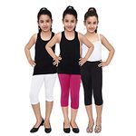 Robinbosky Premium Girls Capri Leggings Black, White and Pink Value Combo Pack of 3 (3-4 Years, Black, White and Fushia)