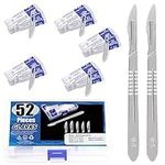 Glarks 52Pcs Surgical Grade Blade with Handle Kit, 50Pcs #20#21#22#23#24 Disposable Surgical Blade Sterile Scalpel Blade with 2Pcs #4 Scalpel Handle for Biology Lab Anatomy, Practicing Cutting