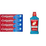 Colgate Cavity Protection Whitening Fluoride Toothpaste (4 Pack) + Total CPC Mouthwash (1L) | Oral Care Bundle