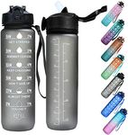 32oz Motivational Water Bottle With Straw,A Great Partner Timed Your Full Day's Water Drinking,Best Accessories For Sport, Gym,Running, Hiking-BPA Free & Soft Touch(Black)