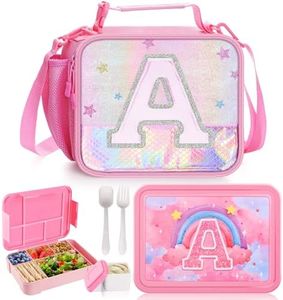JYPS 2PCS Lunch Box Enfant Set, Sac Isotherme Repas Enfant, Bento Box avec Compartiments et des Couverts, Sans BPA Sac Boîte à Repas pour Fille/Bambin Préscolaire et Maternelle ﻿ (Rose A)