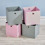 Home Source Cube Storage Boxes - Collapsible Fabric Storage Baskets for Shelves, Closet, Underbed - Foldable Canvas Organising Boxes for Toys, Wardrobe. 4 piece, 2 Pink 2 Grey