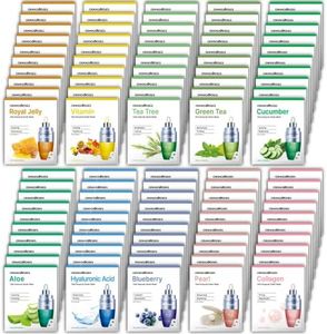 {Entel} 100 Pcs Combo-Pack Premium Korean Essence Facial Mask Sheet (10 Types x 10 pcs) Five Chemical Free: No Paraben No Silicon No Mineral Oil No Artificial ColorsNo Ethanol