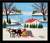 Tallenge - Pair of Oxen with Sled of Logs - Maud Louis - Medium Framed Canvas (Canvas,20 x 24 � inches, MultiColour)