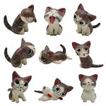 Pinenjoy 9Pcs Miniature Cat Figurine Cute Mini Chi Cat Figure Cartoon Kitty Fairy Garden Ornaments Resin Cake Toppers for DIY Craft Terrarium Succulent Planter Moss Landscape Birthday Cupcake