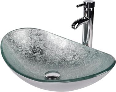 Boat Shape Bathroom Artistic Glass Vessel Sink Free Oil Rubbed Bronze Faucet and Pop-up Drain,Silver