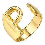 ZIVOM® Copper Initial Letter P Alphabet Name Hollow Chunky 18K Gold Adjustable Free Size Ring For Women