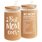 SANDJEST Gifts for Mom from Daughter Son - Mom 16 Oz Can Glass Coffee Cup with Bamboo Lid & Straw - Mothers Gift Mom Gifts for Women on Birthday Mothers Day Valentines