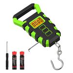 KeeKit Digital Fishing Scale with Ruler, 110lb/50kg Electronic Digital Luggage Scale, Waterproof Fishing Postal Hanging Hook Scale with Measuring Tape, Backlit LCD Display (Batteries Included) - Green