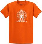 Koloa Surf Tiki Logo Cotton T-Shirts in Regular, Big and Tall Sizes, Orange - White Logo, XX-Large