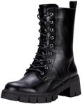 Vepose Women's Black Combat Boots Lace Mid Calf Chunky Platform 9650A Low Heel Boot with Side Zipper Size 8 (CJY9650A blackpu 08)