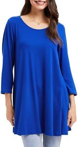 Enmain Túnica Casual para Mujer Manga Larga 3/4 Blusa Larga para Mujer Blusa Holgada Cuello Redondo elástica cómoda para Vacaciones, L-Azul Real, 2XL
