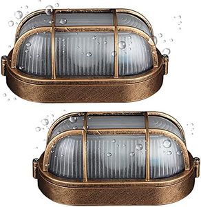 2 Packs Retro Industrial Wall Light,Nautical Bulkhead Wall Lamp, Indoor Or Outdoor Wall Sconcet, E27 Outdoor Oval Wall Security Light Caged Garden Lamp IP54 - Complete with 1 x 3w LED Bulb