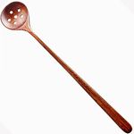 Long Slotted Spoons Wooden, Jam Spoons, Olive Spoons,1 PC Korean Style 10.9 inches 100% Natural Wood Long Handle Round Spoons with Slots for Soup Cooking Mixing Stirrer Mukbang Kitchen Tools Utensils