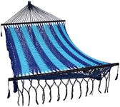 Sunnydaze Deluxe Handwoven American Style Cotton Hammock -770-Pound Weight Capacity - Blue