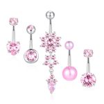 Belly Button Rings Dangle Surgical Stainless Steel Belly Rings Cute Pink CZ Navel Rings for Women(5pcs pink)