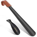 ZOMAKE Metal Shoe Horn 2Pcs - 23 inch Shoehorn Extra Long Handled with Leather Handle for Seniors Men Women - 7.5inch Small Shoe horns with Hook(Black 23&7.5 inch)