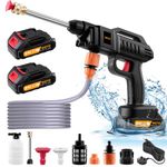 Cordless High Pressure Washer Gun, 21V Handheld Washer Kit 1500W Cordless Pressure Washer, Cordless Power Washer with 2 Nozzle, 16.5ft Hose, 2 Batteries for Car Floor Gardening Cleaning