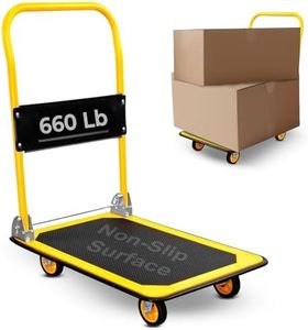 MOUNT-IT! Platform Truck – Folding Hand Truck with 660lb Capacity, Push Cart Dolly with Swivel Wheels, Foldable Flatbed Design, Durable Dolly Cart with Wheels – Compact Cart for Easy Transport(Yellow)