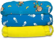 Charlie Banana 3 Diapers 6 Inserts Hybrid AIO Grab Pack, Monkey Sea, One Size