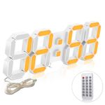 Deeyaple LED Digital Alarm Clock 3D Wall Clock Modern Adjust Brightness 12/24 Time Date Temperature Silent Snooze USB Nightlight Remote Control Kitchen Bedroom Living Room 15inch Large Cool Multicolor