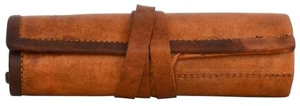 vintage crafts Genuine Leather Stationery Pencil Roll Case Handmade Artisian Supplies Roll Wrap Pouch Holder Vintage Unisex Brown