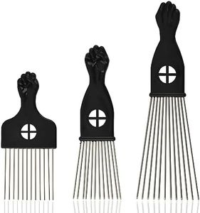 Kootinn 3-Piece Stainless Steel Afro Hair Pick Set, Fist Design for Men & Women, Perfect for Natural Curly Afro Hair, Essential Hairdressing Styling Tool