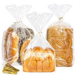NPLUX Plastic Bread Bags for Homemade Bread Loaf Bags Clear Sourdough Bag with Ties for Airtight Storage of Baked Goods（50PACK,8x18x4in)