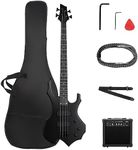 Ktaxon Electric Bass Guitar Full Size Flame Design Bass Set with 20 Watt Amplifier, Portable Bass Bag, Superior Amp Wire, Adjustable Guitar Strap, Plectrum, Wrench Tool(Matte Black)