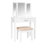 Frenchi Furniture Vanity Set, Wood, White, Three Mirror