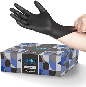 Hand-E Touch Black Nitrile Disposable Gloves Large, 100 Count - BBQ, Tattoo, Hair Dye, Cooking, Mechanic Gloves - Powder and Latex Free