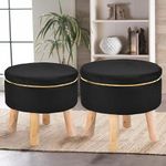 99CROWN Attractive Soft in Touch Fabric Wooden Ottoman Upholstered Foam Cushioned Pouffe/Mudda/Puffy for Foot Rest for Living Room/Office/Cafe Sitting Set of 2 Legs Foot Stool||16 Inch,Black