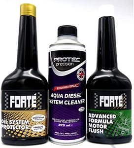 Forte Oil Flush & Oil System Protect Treatment & Aqua Diesel System Cleaner. Pack of 3