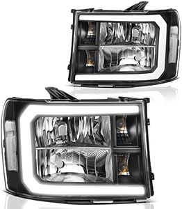 DWVO LED DRL Headlight Assembly Compatible with 2007-2013 GMC Sierra 1500/2007-2014 GMC Sierra 2500 HD/Sierra 3500 HD (Not fit classic models) (Black Housing Clear Lens)