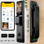 Golens Alloy Steel X98 Luxury Smart Door Lock|8 Ways Unlocking|3D Face Id|Fingerprint|Mobile App|Rfid Card|Pin|Otp|Mechanical Key|Camera Technology|Keyless Entry Digital Lock(2 Year Warranty),Black