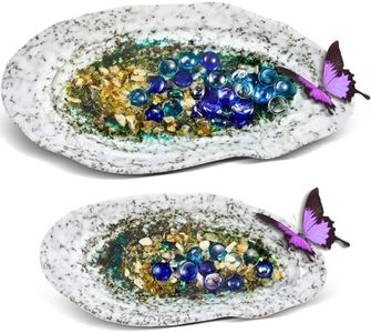 Huquary 2 Set Butterfly Feeder Outdoor Butterfly Puddler Butterfly Watering Garden Puddler Bee and Butterfly Water Station with 40 Decorative Glass Beads and 3.5 Ounce Minerals for Garden Lawn Decor