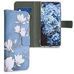 kwmobile Wallet Case Compatible with Samsung Galaxy A52 / A52 5G / A52s 5G Case for Phone - Magnolias Taupe/White/Blue Grey