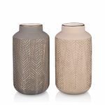 TERESA'S COLLECTIONS Vase for Flowers, Set of 2 Brown Beige Rustic Flower Vases for Gifts, Decorative Pottery Farmhouse Vase for House Decoration Living Room Bedroom, 20cm