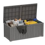 EAST OAK Outdoor Storage Box, 150 Gallon Deck Box, Large Resin Storage Bin for Patio Cushions, Gardening Tools, Lockable, Waterproof and UV Resistant, Grey