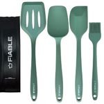 FiABLE Premium Big Silicone Spatulas for Cooking - High Heat Resistant Upto 230C,BPA Free, FDA Certified, Seamless Design, 1yr Warranty -1 Spoonula, 1 Spatula, 1 Brush, 1 Turner- FBL Set of 4 Green