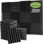 Foneso 24 Pack Set Acoustic Foam Panels, 2" x 12" x 12" Sound Proofing Panels, Black Sound Absorbing Panels for Sound Studio, Podcast Recording, TV Room, Playrooms and Offices (Wedge Tiles)