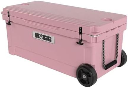 Ice Cooler with Wheels and Handle - 110qt Morning Blush, Wheeled Cooler, Insulated Ice Chest with Wheels and Handle for Fishing and Camping with Dry Storage, Bottle Openers, and Cupholders