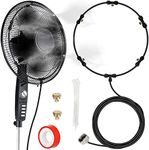 Fan Misting Kit, Outdoor Fan Misting Cooling System with 19.36FT Misting Line + 5 Brass Mist Nozzles + Brass Adapter(3/4") for Cooling Patio Garden Greenhouse Breeze, Connect to Any Outdoor Fan